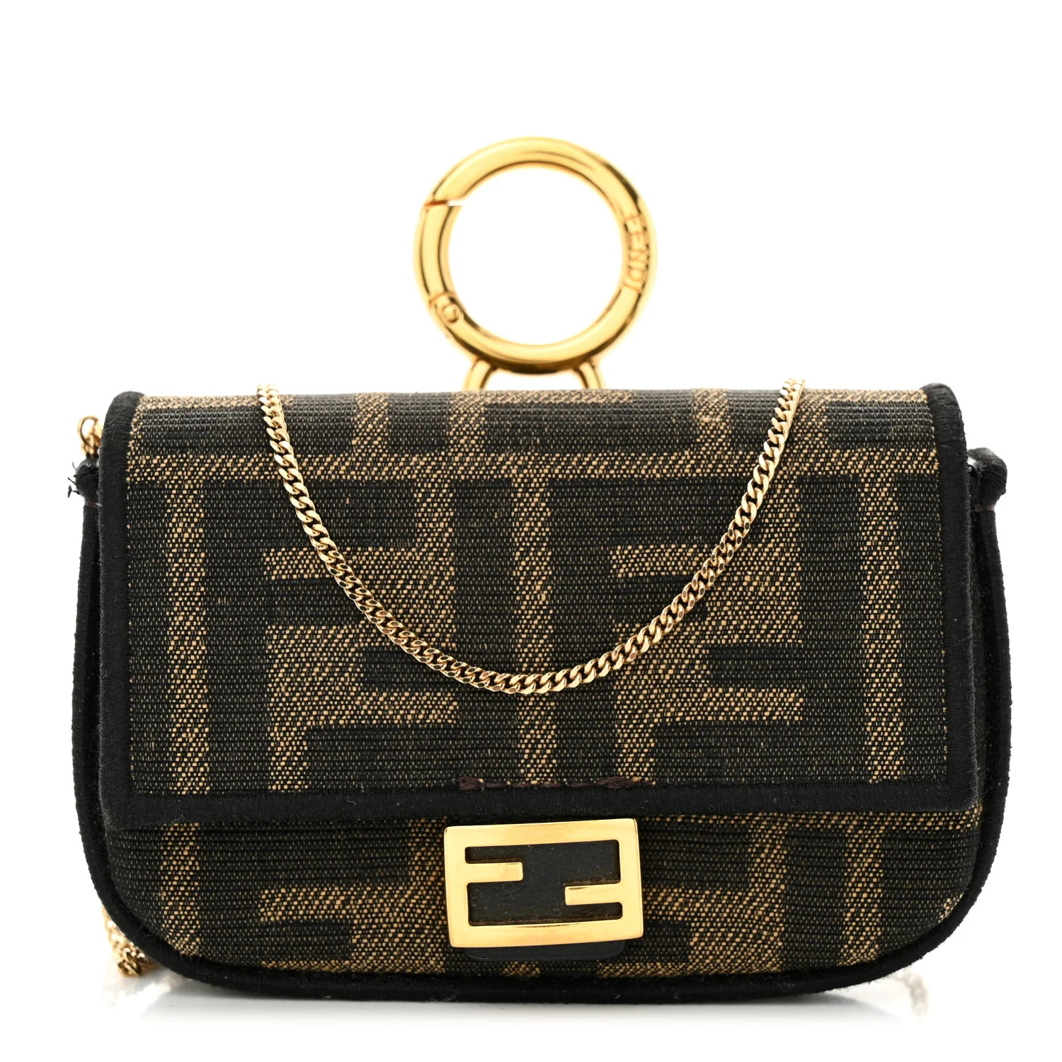 Fabric Jacquard FF 1974 Nano Baguette Charm Tobacco Moro Black | FASHIONPHILE (US)