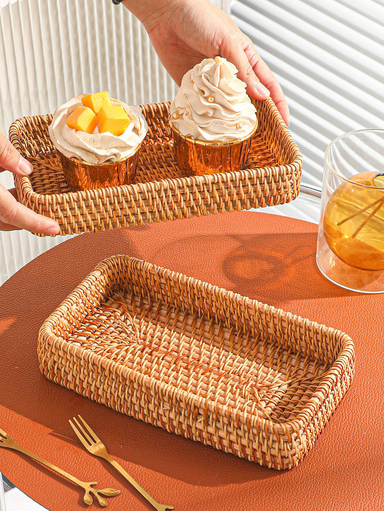 1pc Rectangle Rattan Tray | SHEIN