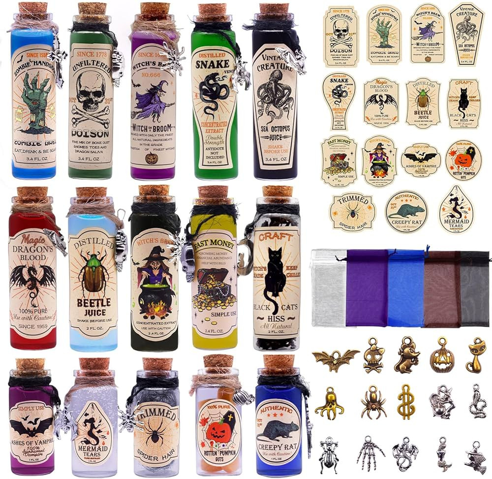 99 Pcs Halloween Potion Bottles Set,Halloween Decorations Indoor,Apothecary Bottles with Hallowee... | Amazon (US)