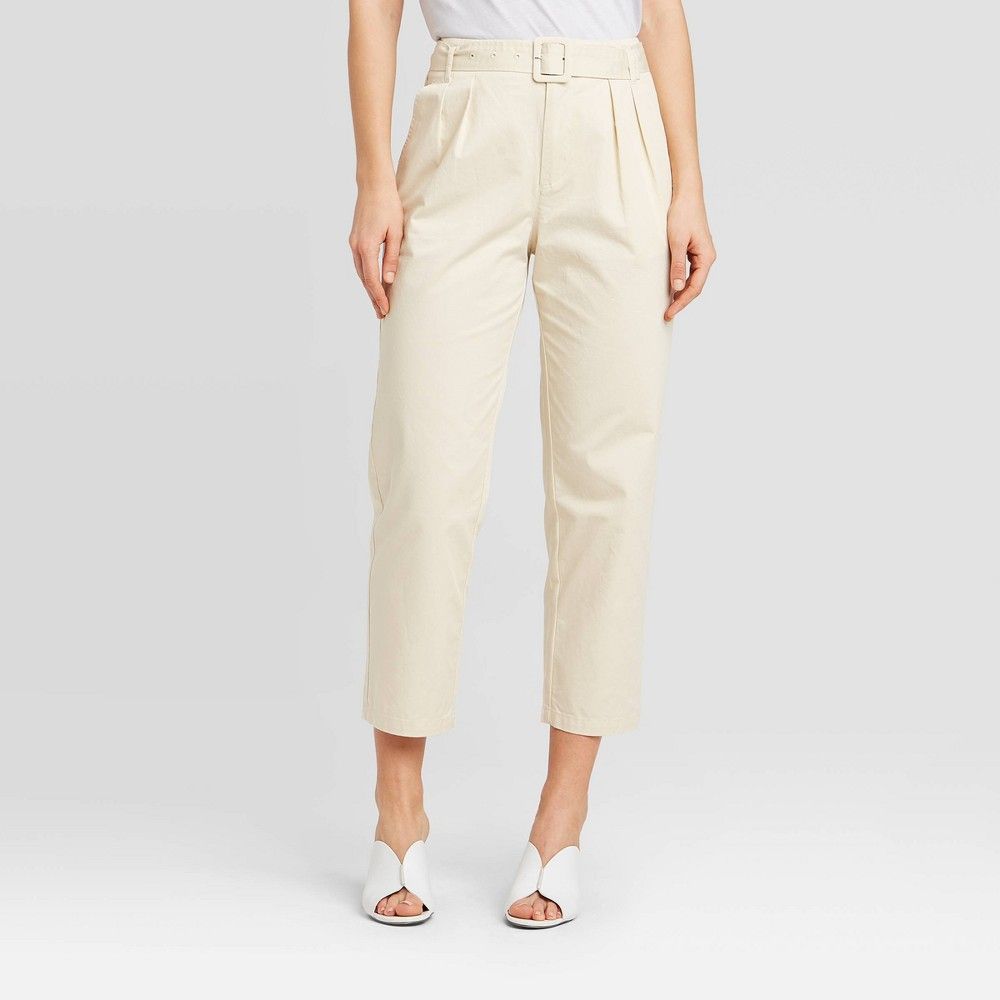 Women's Mid-Rise Pleat Front Straight Cropped Trousers - Who What Wear Cream 10, Ivory | Target