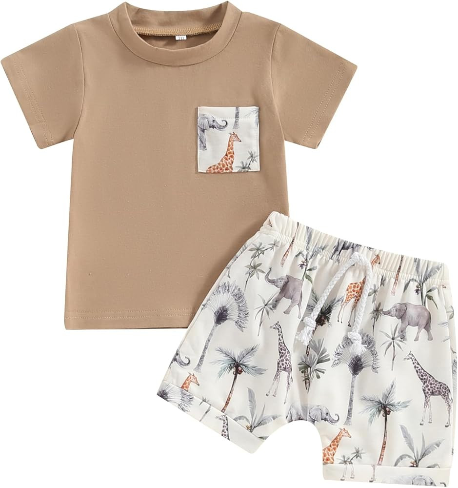 Mama's sunshine Summer Baby Boy Clothes Animal Print Short Sleeve T-Shirt Casual Shorts Set Toddl... | Amazon (US)
