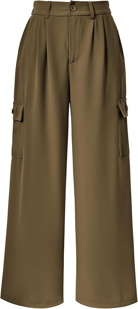 PRETTYGARDEN Women's Wide Leg Cargo Pants High Waist Business Casual Trousers Pant with Pockets | Amazon (US)
