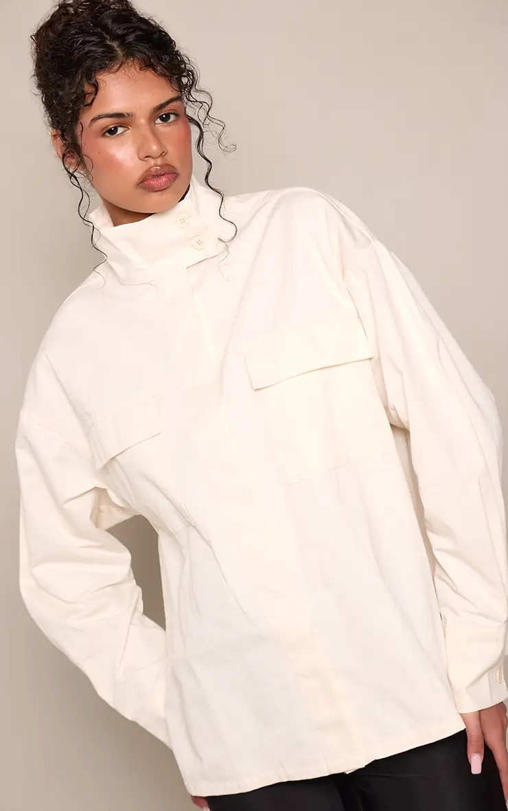 Cream Cotton Funnel Neck Boxy Shirt | PrettyLittleThing US