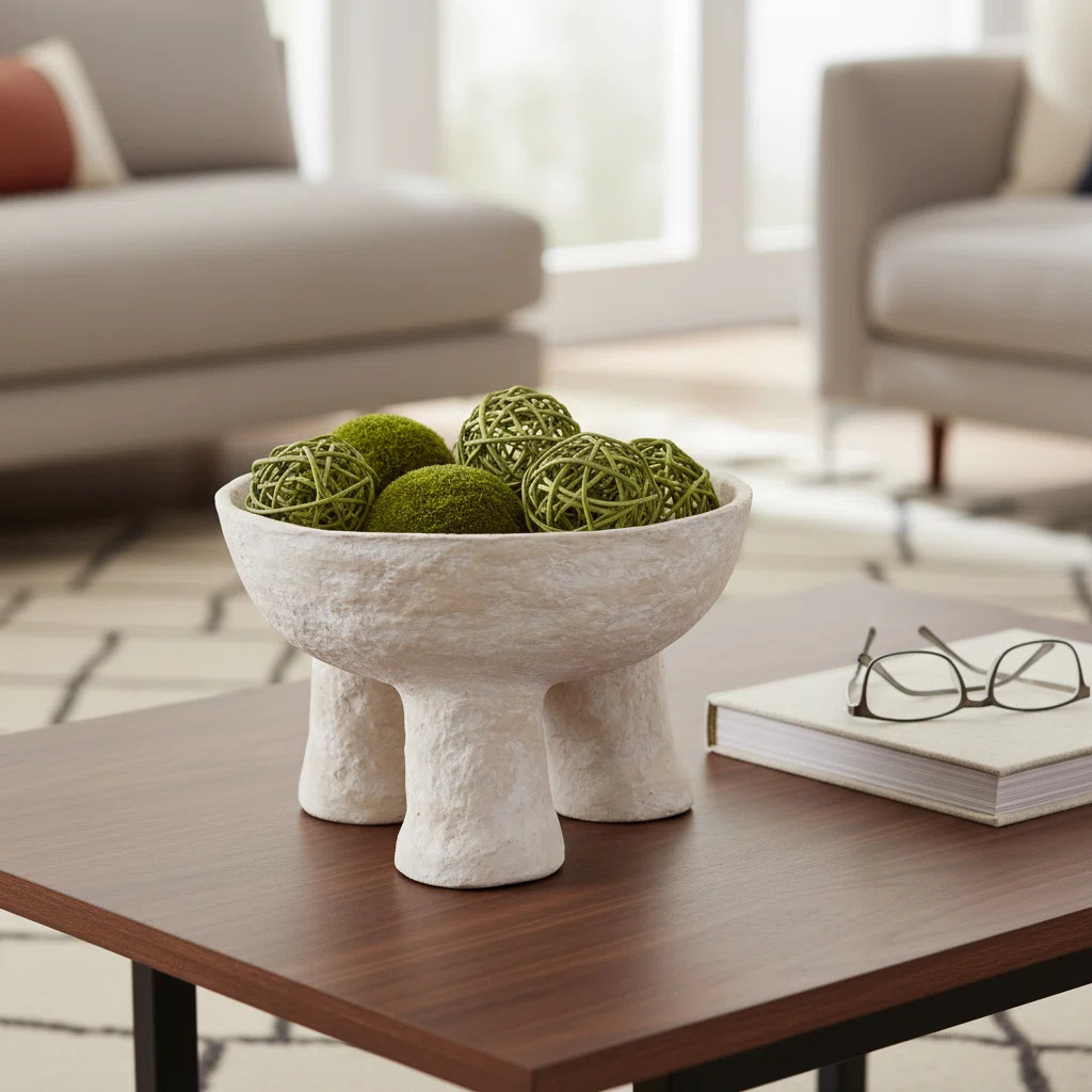 Decorative Paper Mache Textured Bowl With Tripod Pedestal Base - Modern Sculptural Accent Bowl Fo... | Wayfair North America