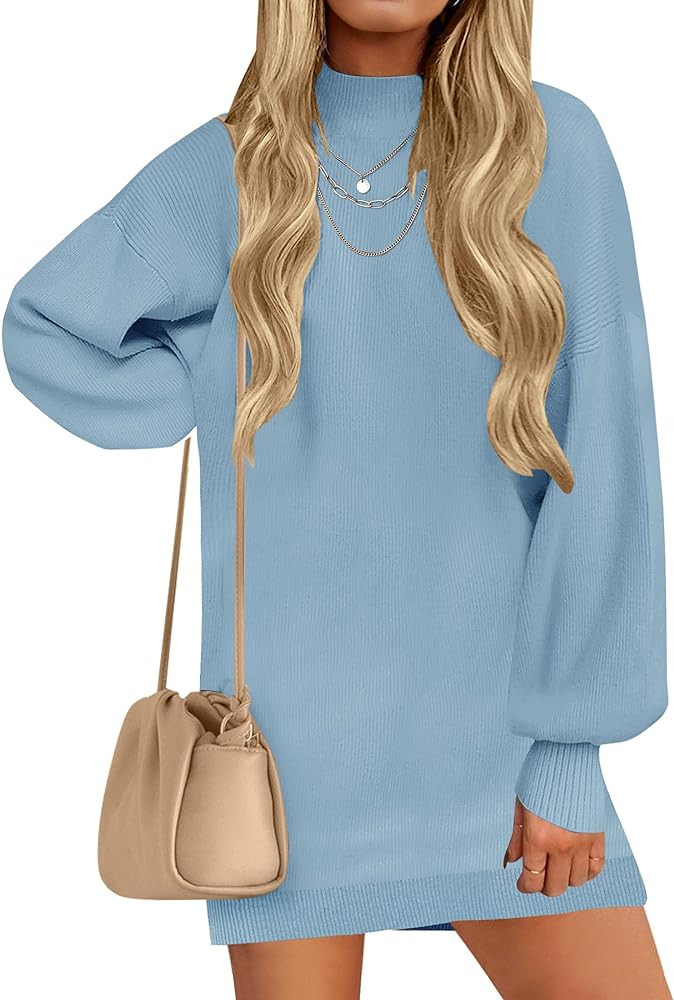ZESICA Women's 2026 Fall Turtleneck Sweater Dress Oversized Long Lantern Sleeve Casual Knit Pullo... | Amazon (US)