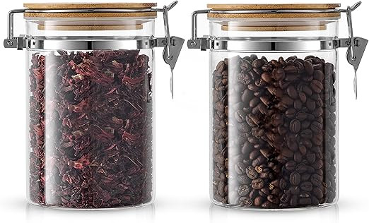 JoyJolt Borosilicate Glass Jars With Bamboo Lids (27oz). 2PC Set of Airtight Storage Jars with Cl... | Amazon (US)