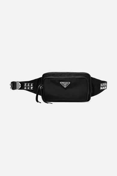 Prada - Vela Studded Leather-trimmed Shell Belt Bag - Black | NET-A-PORTER (US)