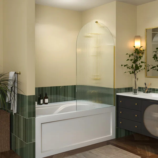 33"W x 58"H Single Fixed Tub Door Rain Bathtub Door Framed Tub Shower Door 1/16" Glass Bathtub Do... | Wayfair North America