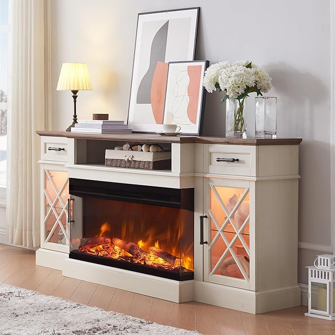 OKD 3-Sided Farmhouse Electric Fireplace TV Stand for TVs up to 80'', Highboy Entertainment Cente... | Amazon (US)