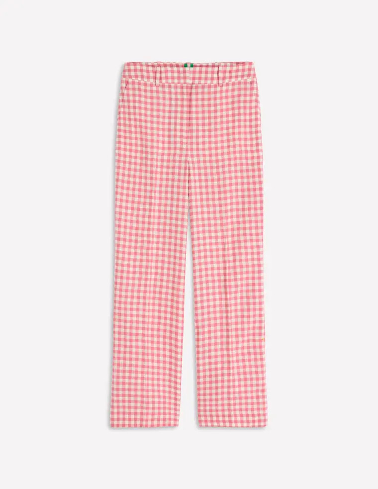 Canonbury 7/8 Linen Trousers-Vintage Rose Gingham | Boden UK