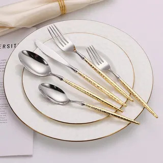20 Pc Flatware Set with Hammered Handles - Bed Bath & Beyond - 42218237 | Bed Bath & Beyond