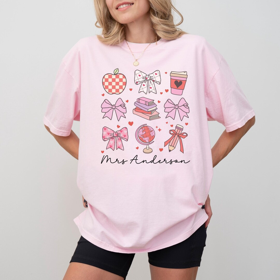 Comfort Colors® Valentines Day Custom Teacher Shirt,teacher Valentine Bow Shirt,personalized Val... | Etsy (US)