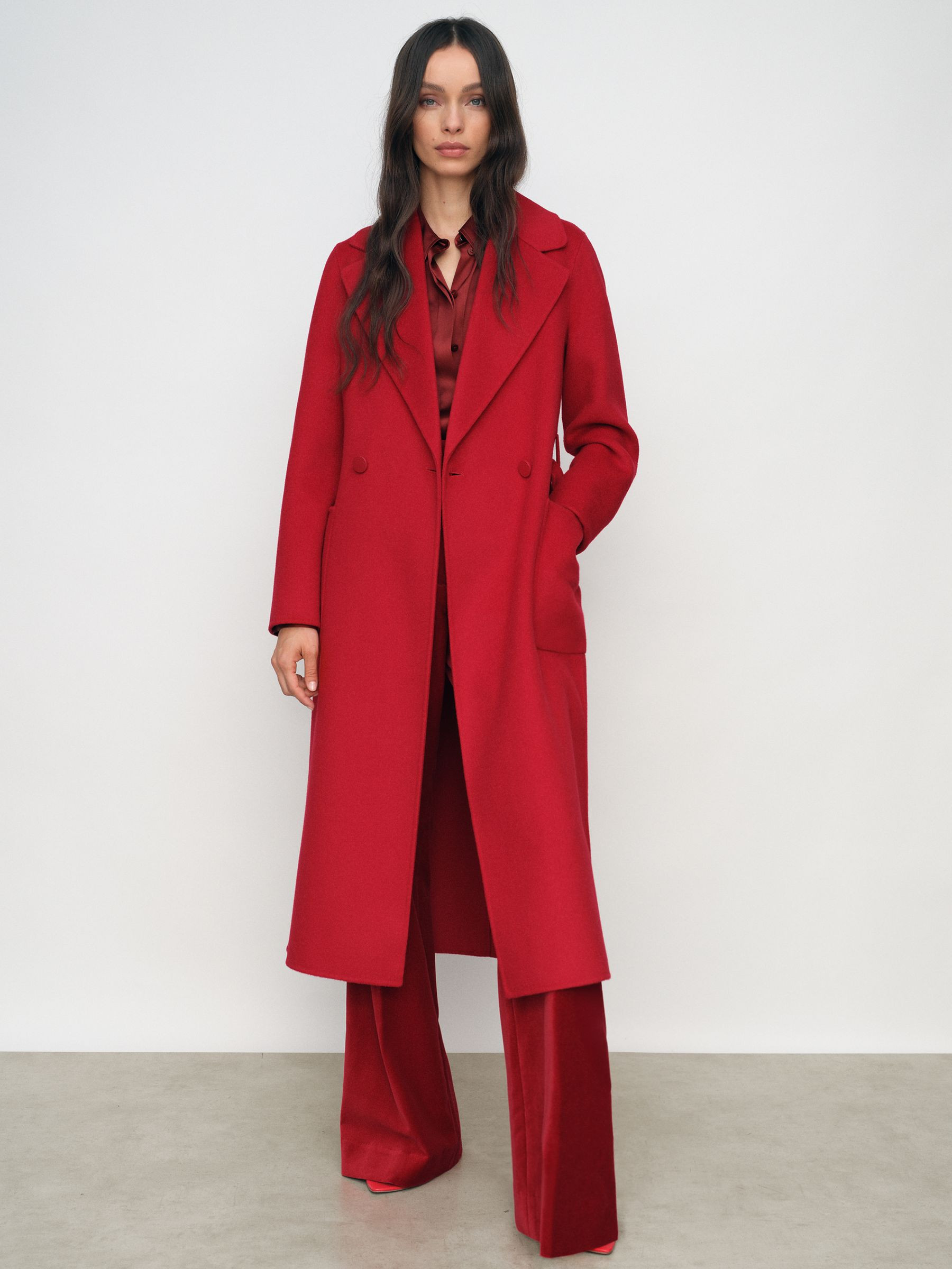 Wool-Blend Double-Breasted Blindseam Coat in Red | Reiss US