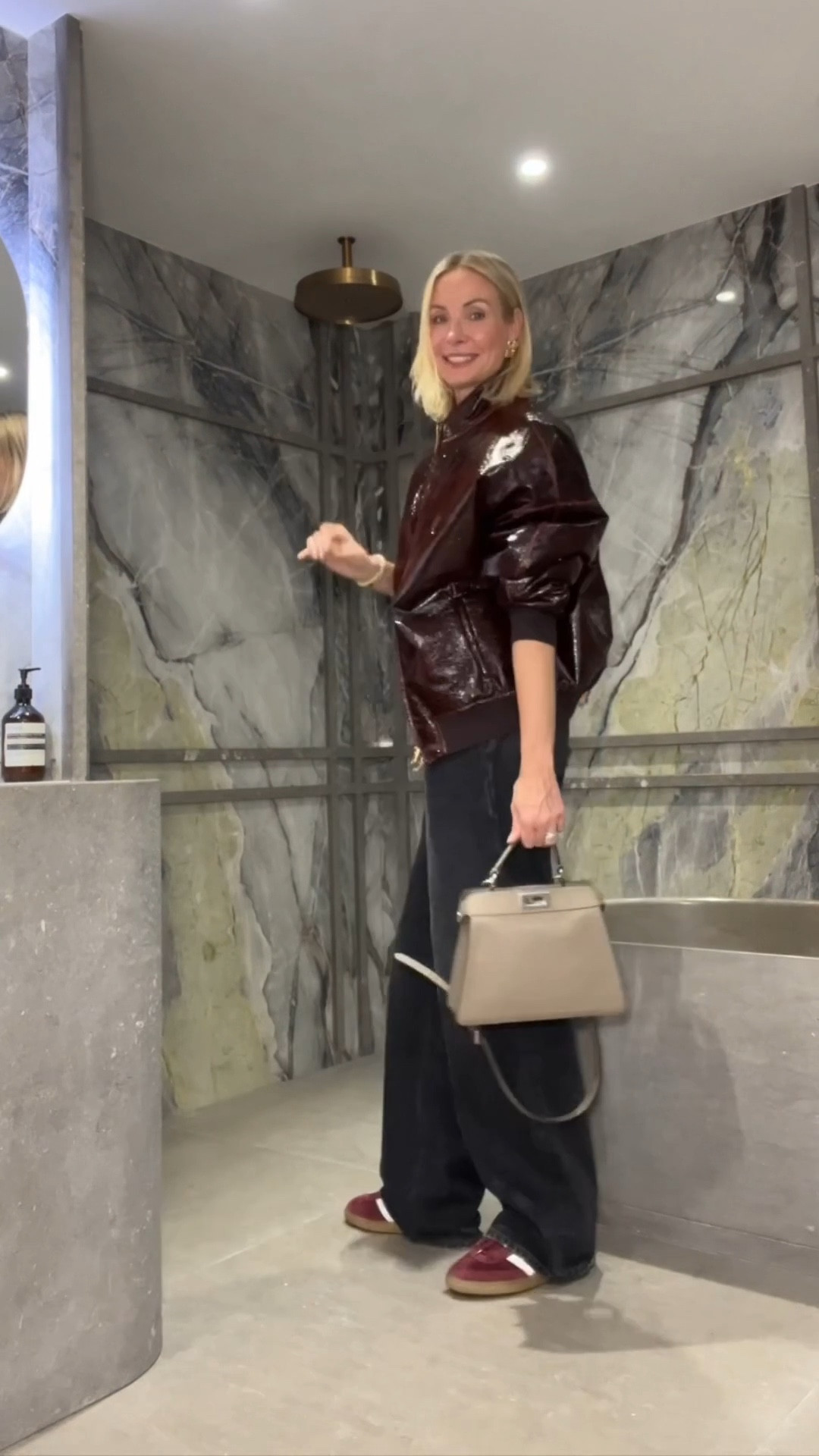 London calling — you better believe that puffer bomber came with me, but now everyday casual (bathroom by stone_architecture.uk, a close friend and the talent is 🤌🏻💚🩶)

#LTKSeasonal #LTKVideo #LTKOver40