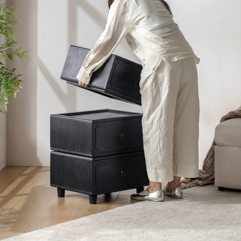 Aivery 2 - Drawer Solid Wood Modular Transitional Nightstand with Antique Bronze Handles | Wayfair North America