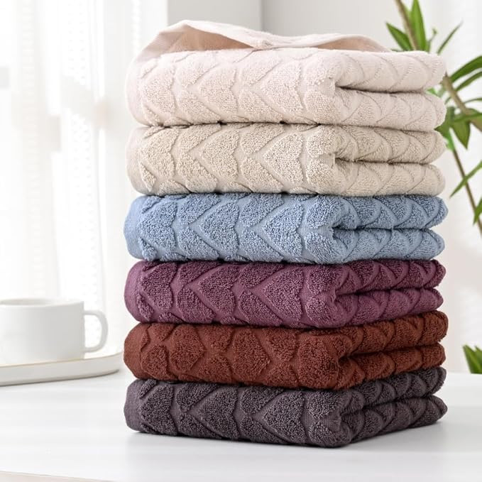 YiLUOMO Beige Embossed Full Hearts Pattern Hand Towel Set of 2 Super Soft 100% Cotton Absorbent D... | Amazon (US)