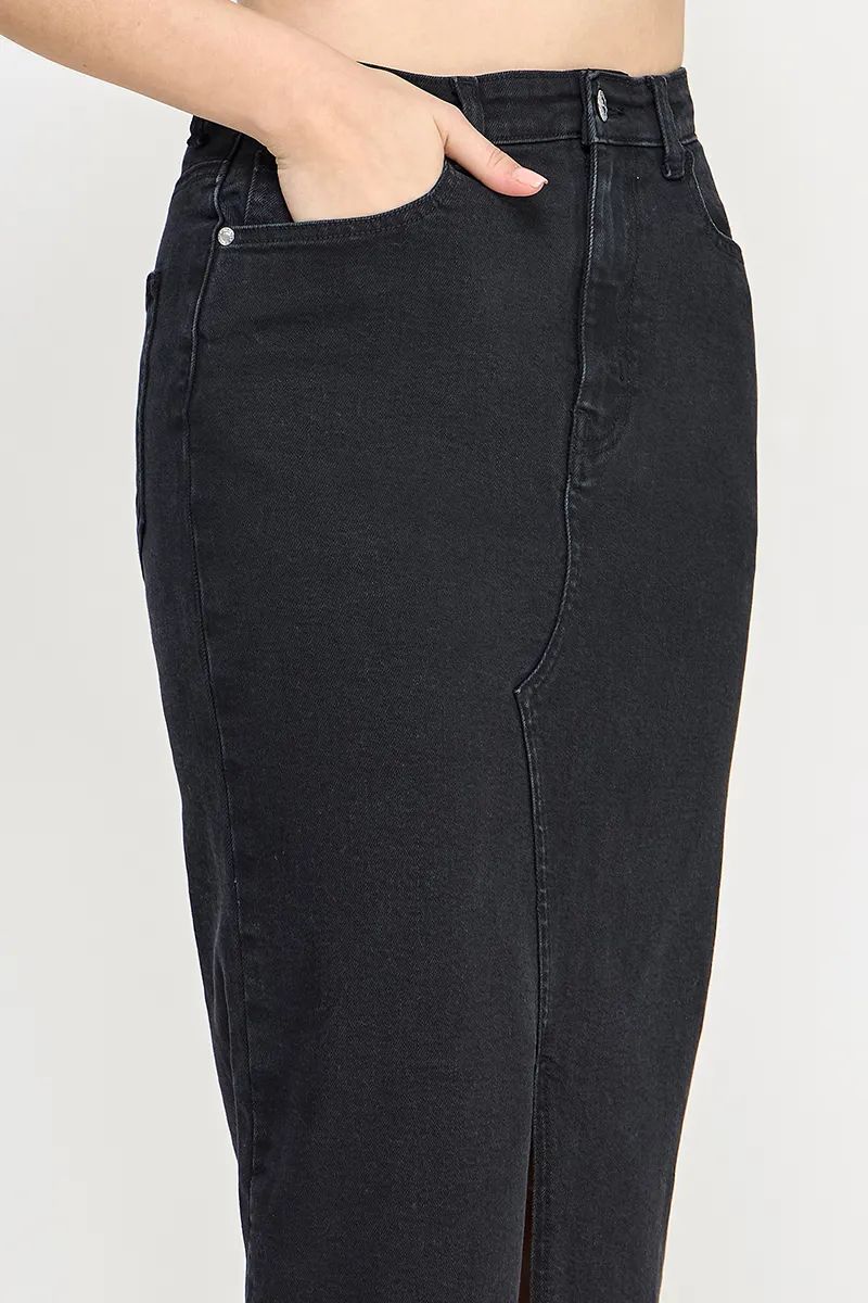 Washed Split Detail Denim Maxi Skirt-In The Style | In The Style (UK)