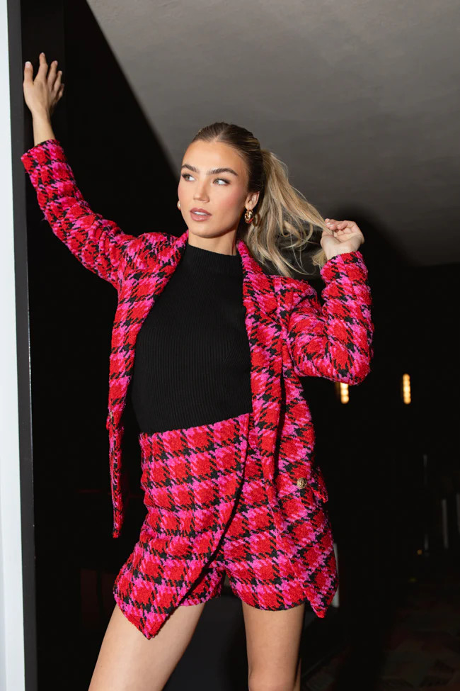 That's Life Multi Houndstooth Skort | Pink Lily