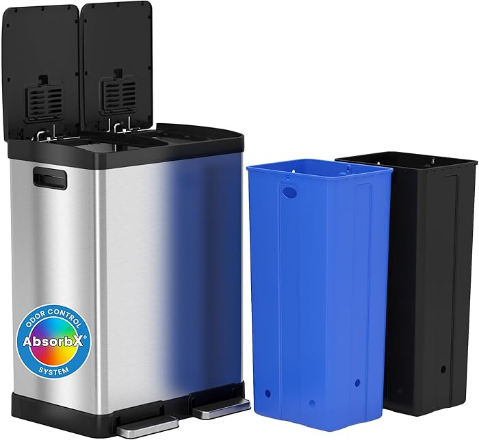 iTouchless 60 Liter / 16 Gallon Rectangular Dual Compartment Kitchen Trash Can & Recycling Bin, O... | Amazon (US)