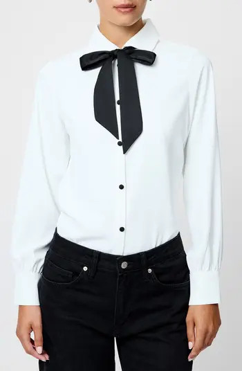 French Connection Quinn Satin Bow Crepe Shirt | Nordstrom | Nordstrom