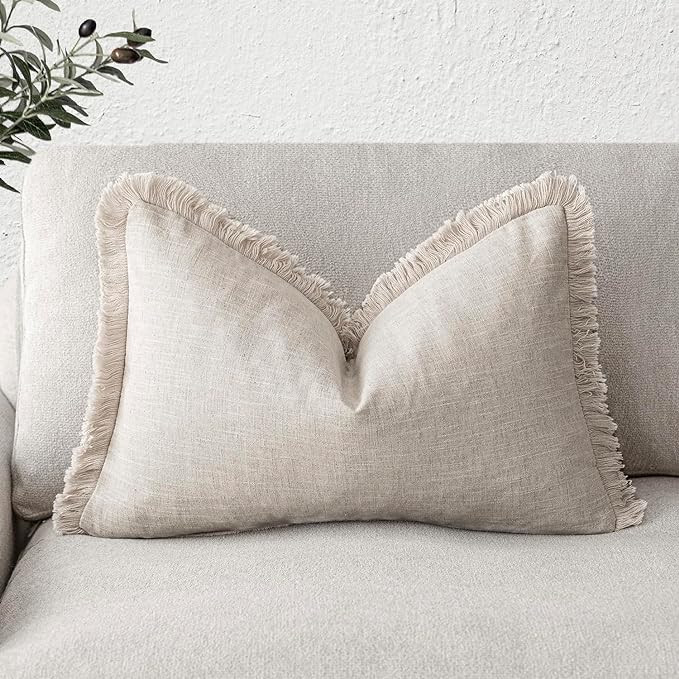 Foindtower Decorative Linen Fringe Lumbar Throw Pillow Covers Cozy Boho Farmhouse Cushion Cover w... | Amazon (US)