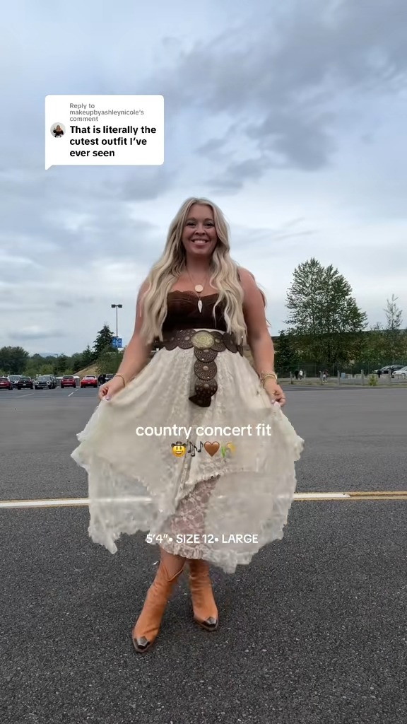 Midsize Country Concert or Western Outfit 🎶🤠

Skirt and boots are Free People, but I linked a similar skirt from Amazon

Size 12 | 5'4" | 180lbs 

 #LTKMidsize #LTKFindsUnder50 #LTKFindsUnder100