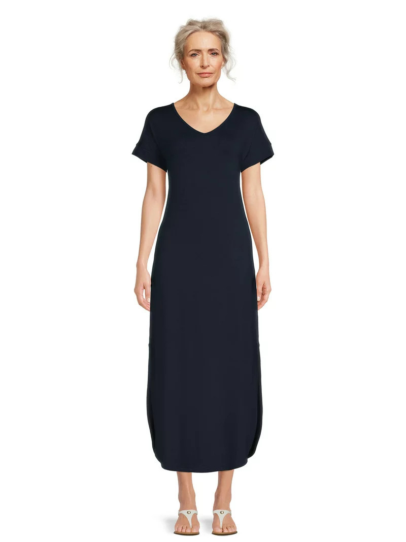 Time and Tru Women's Maxi Dress with Short Sleeves, Sizes XS -XXXL | Walmart (US)