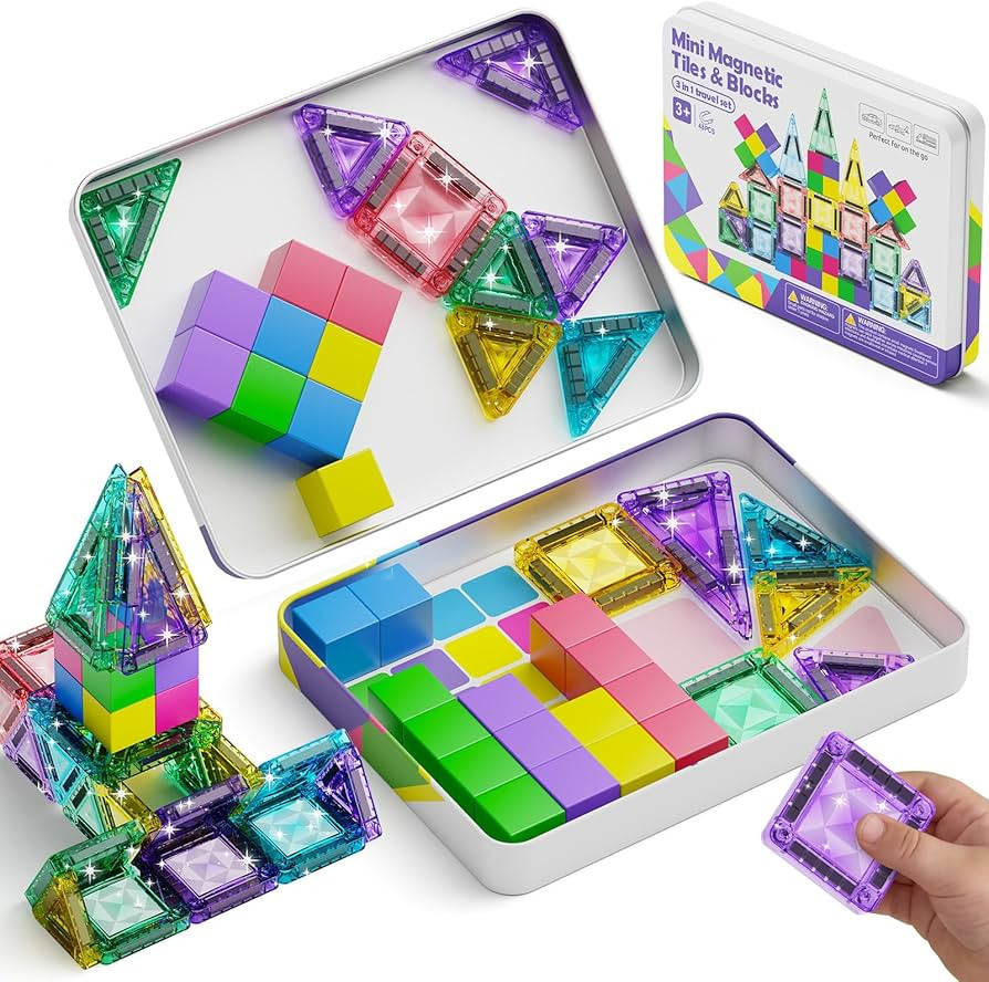 3-in-1 Magnetic Blocks Kids Journey: 48 PCS Diamond Dual-Base Tin - 120 Mins Focus 60s Cleanup - ... | Amazon (US)