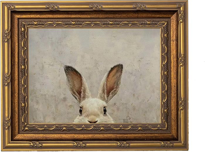 Vintage Gold Framed Rabbit Wall Art Easter Bunny Painting Picture Wall Decor Small Neutral Animal... | Amazon (US)