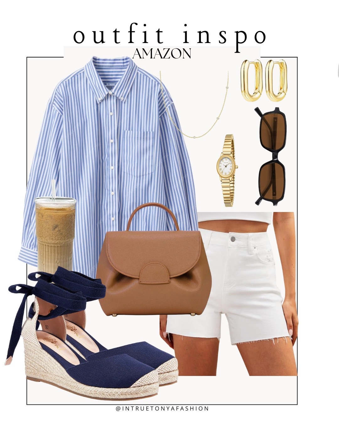 Outfit idea from amazon — striped button down shirt, white denim shorts, brown crossbody bag, navy wedge espadrilles, and gold jewelry 








outfit inspo, outfit ideas, casual outfits amazon, amazon outfits every day, early spring outfits, spring break outfit, beach vacation outfit, travel outfit, coastal outfit, 

#LTKootd #LTKSaleAlert #LTKPetite