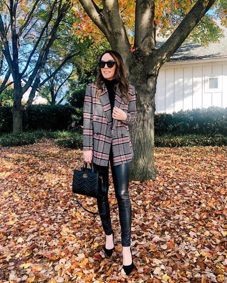 Fall outfit inspo, plaid blazer, faux leather leggings

#LTKstyletip