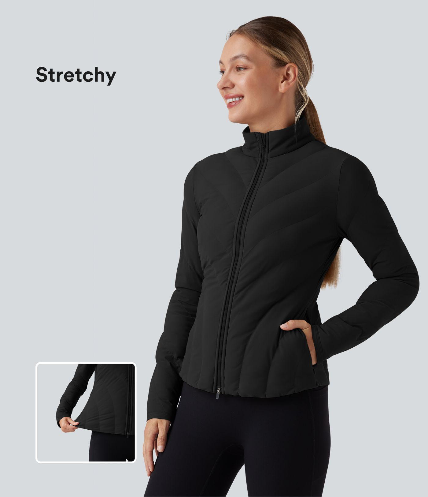 Damen Lässige Steppjacke mit hohem Krangen, Seitentaschen und langen Ärmeln - Halara | Halara - DE