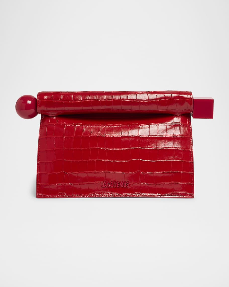 Jacquemus La Pochette Rond Croc-Embossed Clutch Bag | Neiman Marcus