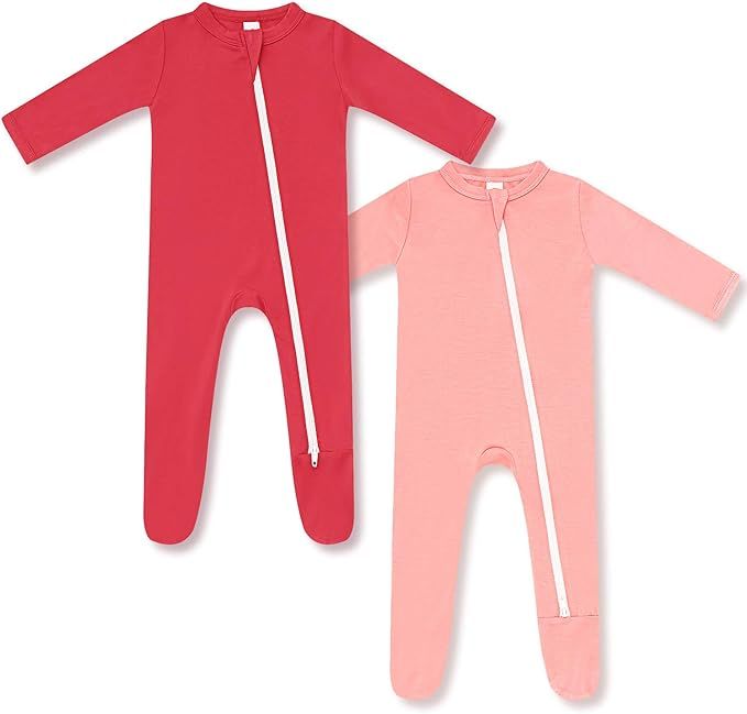 HAPIU Bamboo Baby Footed Pajamas 2 Way Zip Front, Sleep 'N Play Footies, 0-24 Months | Amazon (US)