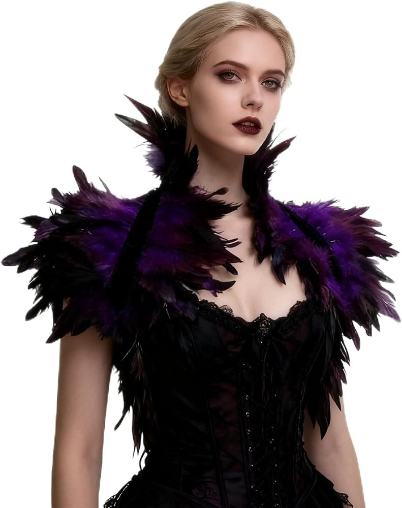 Gothic Feather Cape Shawl Shoulder Piece Witch Raven Crow Costume | Amazon (US)
