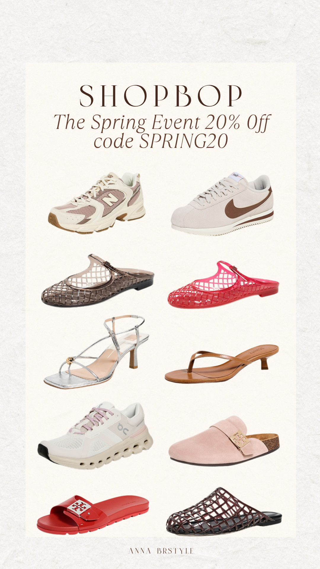 SHOPBOP The Spring Event 20% off code SPRING20

on sneakers on sale, jelly flats, tory burch sale, dolce vita sale, new balance sale, annabrstyle 

 #LTKSaleAlert