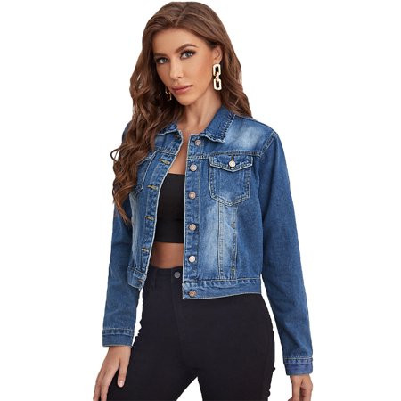 Juniors Denim Jacket Celebrity Medium Washed Faded Blue Authentic Denim Jackets for Women (blue smal | Walmart (US)