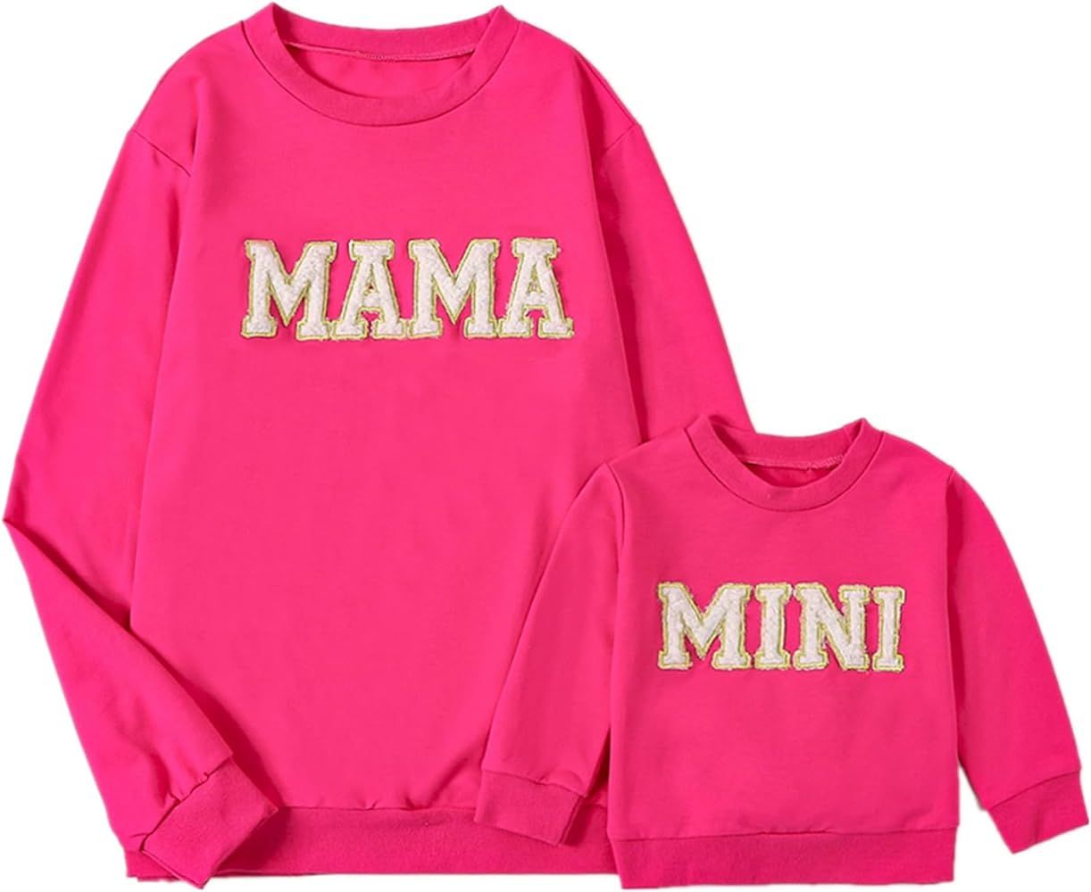 Covvoliy Mommy and Me Letter Print Matching Family Outfits Long Sleeve Crewneck Casual Sweatshirt... | Amazon (US)