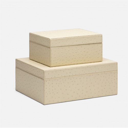 Made Goods Zsa Zsa Box Set of Two Cream Ostrich Full Grain Leather | Gracious Style