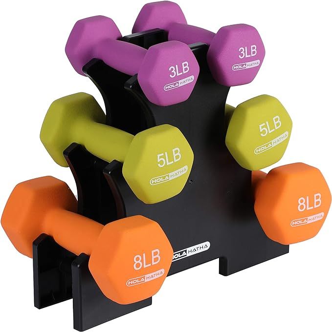 HolaHatha Neoprene Dumbbell Free Hand Weight Set with Storage Rack, Ideal for Home Gym Exercises ... | Amazon (US)