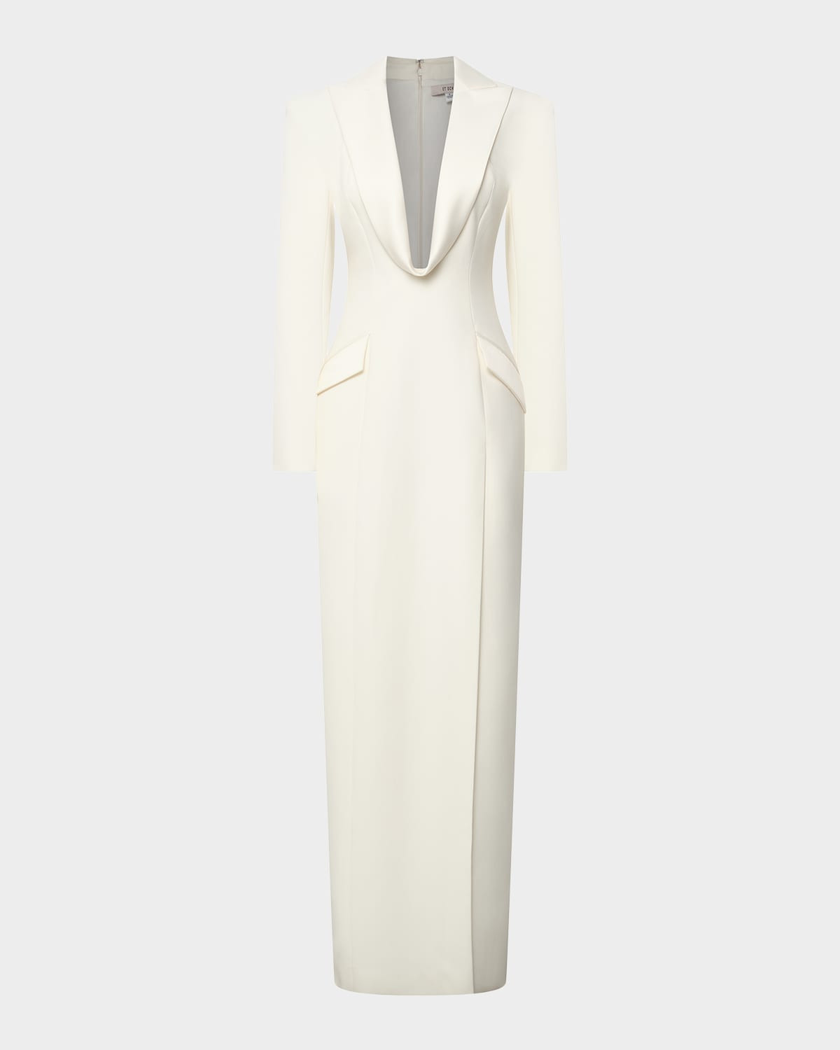 Sylvia Plunging Suiting Column Gown | Neiman Marcus