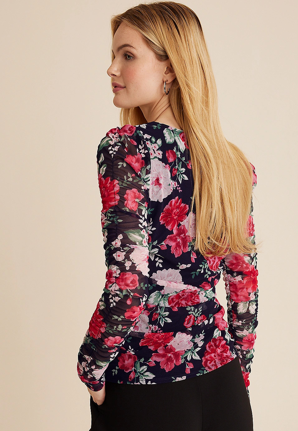 Floral Mesh Sweetheart Neck Blouse | Maurices