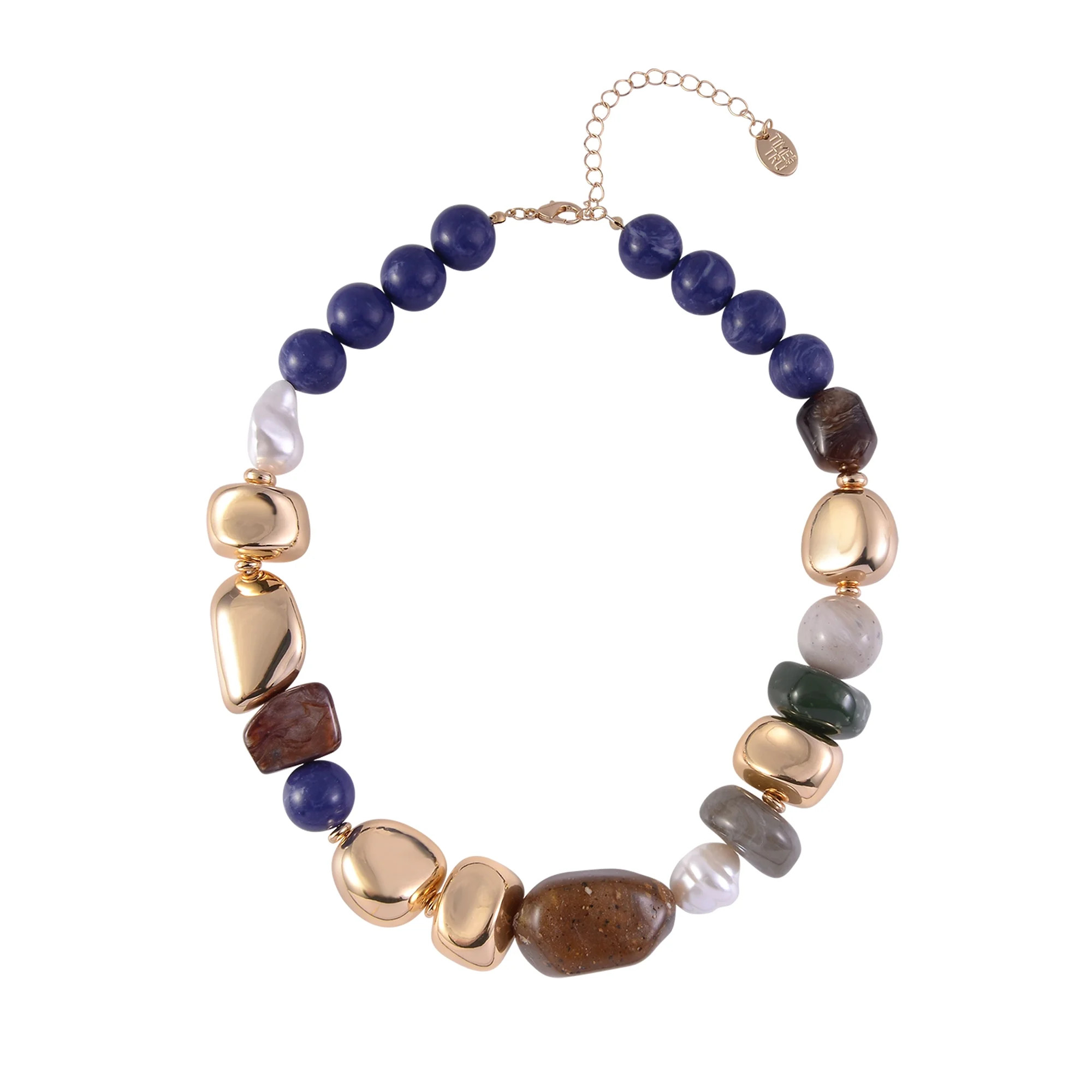 Time and Tru Women's Wide Acrylic Brown and Blue Beads Goldtone Necklace | Walmart (US)