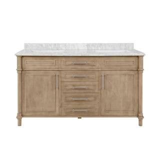Aberdeen 60 in. x 22 in. D Bath Vanity in Antique Oak with Carrara Marble Vanity Top in White wit... | The Home Depot