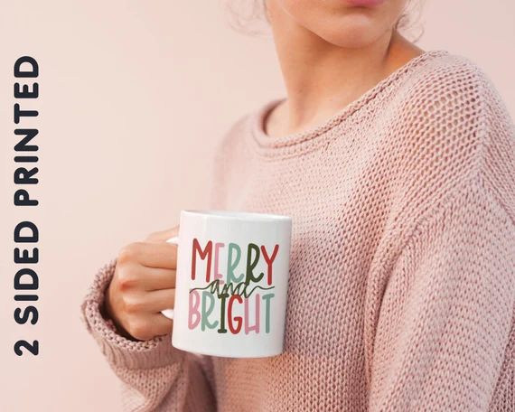 Merry and Bright, Christmas Mug, Coffee Mug, Christmas Coffee Mug, Holiday Mug, Hot Chocolate Mug... | Etsy (US)