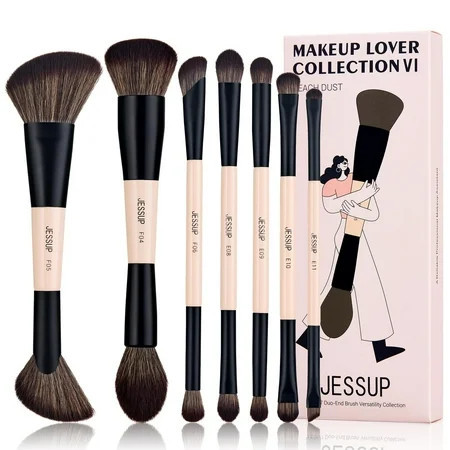 Jessup Makeup Brushes Set 7pcs Double Sided Makeup Brushes for Foundation Concealer Blush Eyeshadow Contour Bronzer Powder Blending Eyebrow Eyeliner Cruelty-Free Make up Brushes Peach Dust T600 | Walmart (US)