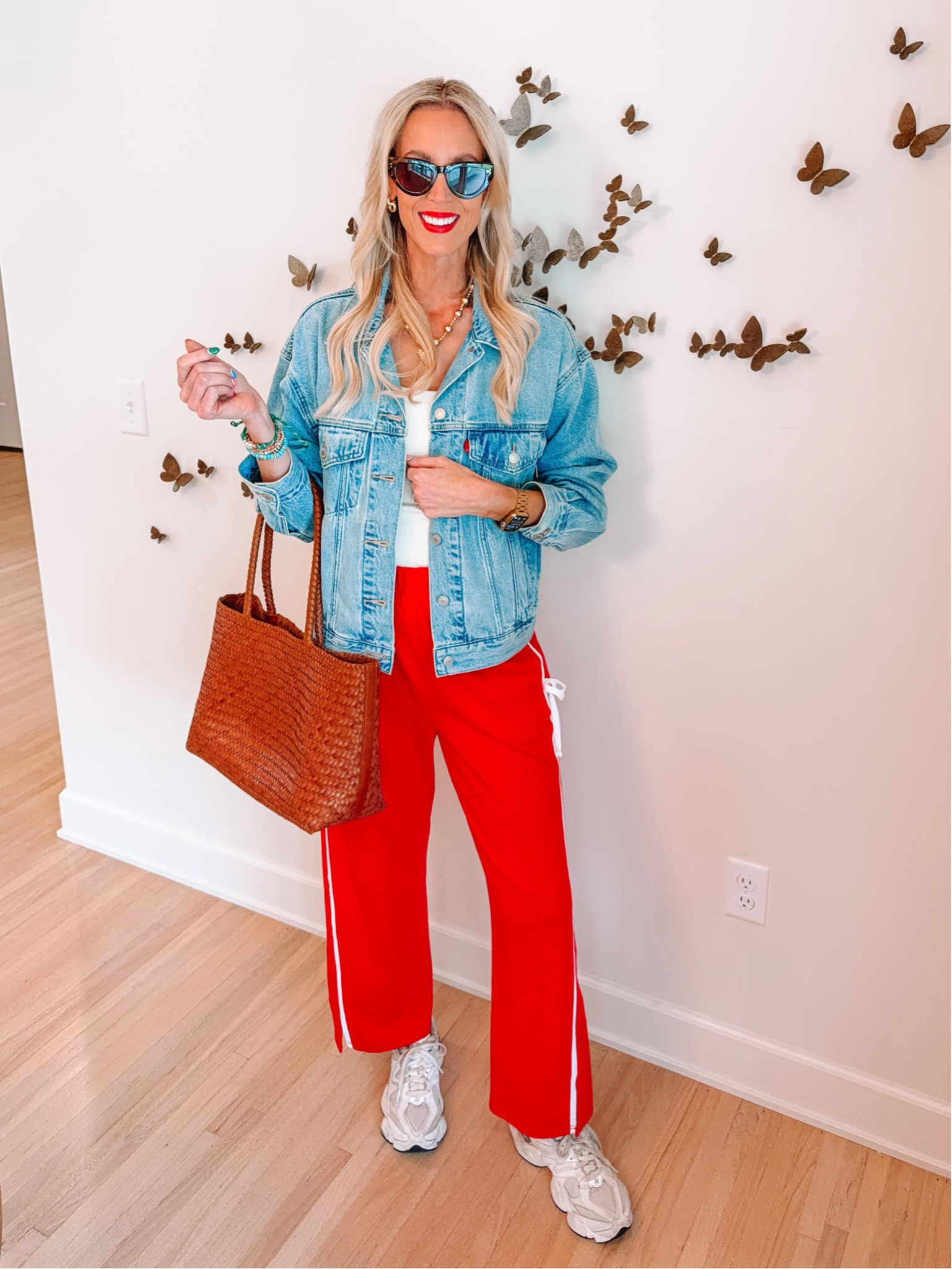 Loving these red track pants for summer! 

Denim Jacket | Summer Style | Woven Tote | New Balance

#LTKootd #LTKgrwm #LTKdayinmylife