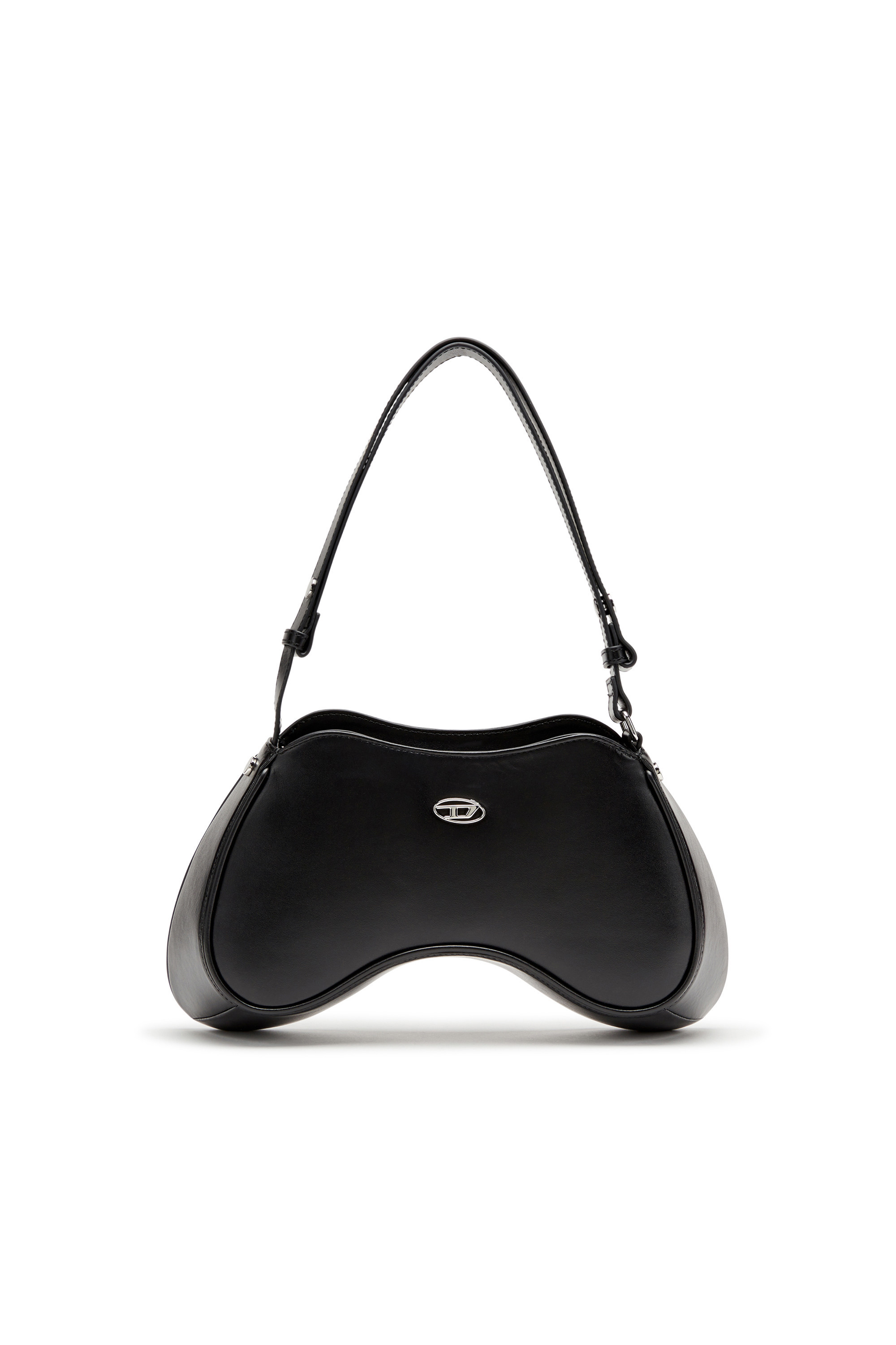 Diesel - Play-Semi gloss leather shoulder bag - Shoulder Bags - Woman - Black | Diesel US