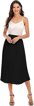 DRESSTELLS Winter Pleated Midi Skirts for Women Midi Length Winter High Waist Skirt with Lining | Amazon (US)