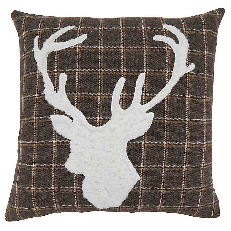 Brown Plaid Deer Silhouette Christmas Pillow | Kirkland's Home